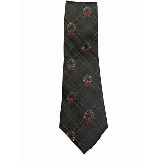 Roundtree & Yorke Christmas Silk Tie Mens Holiday Wreath Plaid Necktie 4x60 - Picture 8 of 11